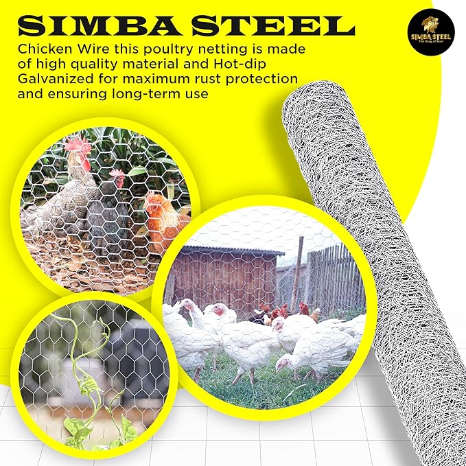 Chicken Wire 48 in x 50 FT x 1” Mesh x 20GA | Poultry Wire Netting | Hot Dipped Galvanised | Hexagonal Galvanized Mesh for Chicken Coop, Rabbit Cage, Fence Barrier