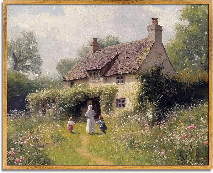Vintage Landscape Canvas Country Wildflower Pictures Cottage Garden Poster Nature Landscape Pictures Rustic House Painting Farmhouse Wildflower Poster Retro Botanical Prints Framed Wall Decor 8x10in