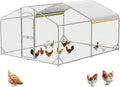 Large Metal Chicken Coop with Run, Walk-in Chicken Run for Yard with Waterproof & Anti-UV Cover, Spire Roof Outdoor Poultry Cage for Chickens Ducks Rabbits Backyard Farm