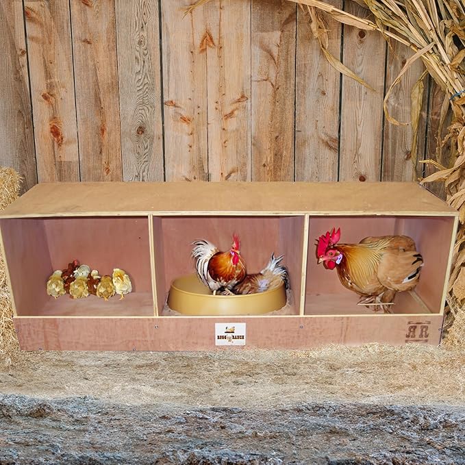 Rugged Ranch TRIPLEX RuggEgg Primitive Barn Wooden Chicken Coop Triple Nesting Egg Boxes for 3 Hens or Chickens, Natural Brown