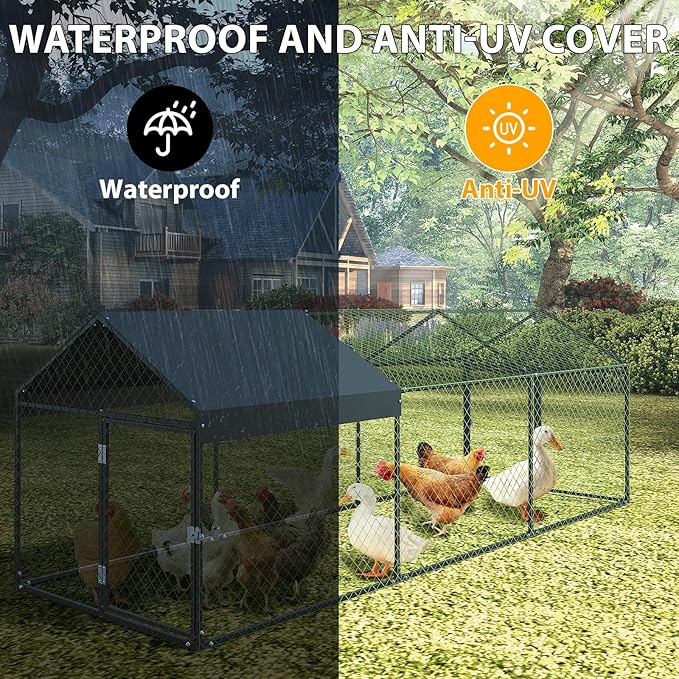 120"x40"x40" Large Walk-in Metal Chicken Coop with Waterproof Anti-UV Cover, Outdoor Chicken Run for Chickens, Ducks, Rabbits & Geese, Heavy-Duty Outdoor Enclosure, Black