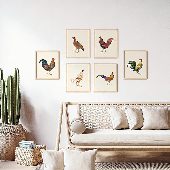 97 Decor Vintage Chicken Art Prints - Pictures Of Roosters Decorations for Home Bedroom, Farm Chicken Decor, Boho Farmhouse Chickens Poster Set, Hen Wall Art (8x10 UNFRAMED)