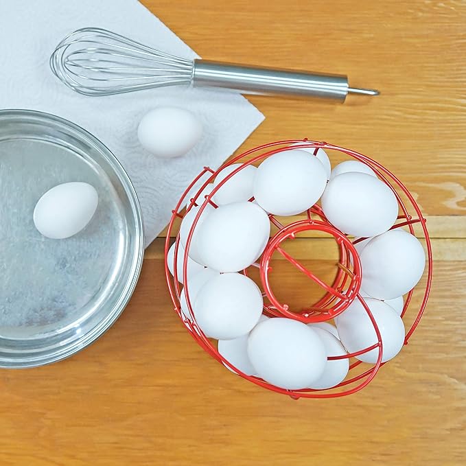 Egg Skelter Deluxe – Modern Spiraling Dispenser Rack, Red, Stylish Kitchen Storage for Eggs