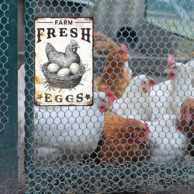 Vintage Chicken Coop Tin Sign Farm Fresh Eggs Retro Chicken Hen Rooster Metal Poster Funny Pet Lovers Wall Art Accessories for Coop Shop Bar Farmhouse Garden Plaque Farm 12 * 8inch