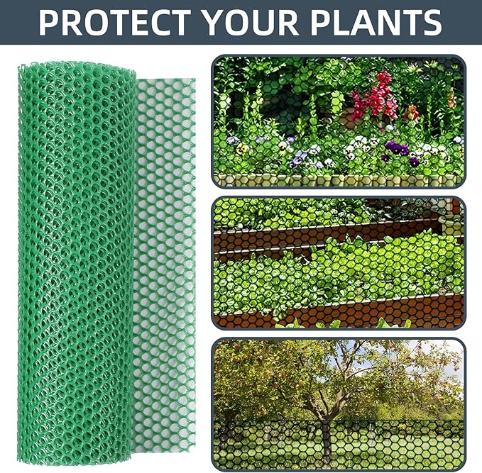 Plastic Wire Mesh Fence, 1.3ft x 50ft /15.7in x 600in Plastic Chicken Wire Fence Mesh Versatile Plastic Fencing Wire Netting Poultry Animal Barrier Fence with 150 Zip Ties for Garden & Farm, Green