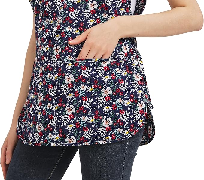 Nanxson Women Cobbler Apron with 2 Patch Pockets Cotton printed Smock with Side Ties for Work Chef kitchen CF3187