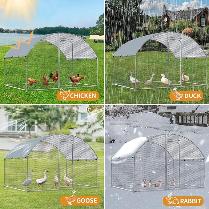 Large Chicken Coop, Metal Chicken Run for Yard with Feeding Door, 6.6 x 9.8 x 6.5 ft Chicken Coop Pen, Walk in Chicken Run for 6/10 Chickens Poultry Cage with Security Lock, Rabbit Cage for Outside