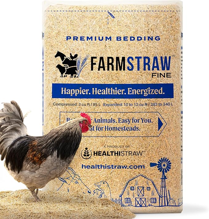 FarmStraw Fine Cut, 3 cu ft (25 lb) Expands to 10+ cu ft – All-Natural Wheat Straw Chicken Bedding for Clean, Dry, Odor-Free Coops – Dust-Free, Super Absorbent – Sustainably Sourced