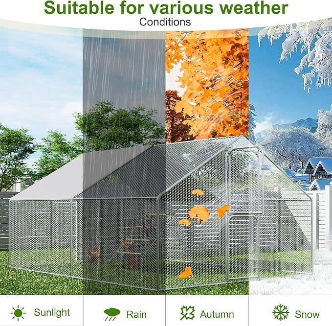 Amopatio Metal Large Chicken Coop 13x10x6FT Walk in Chickens Runs with Chicken Roosting Perch, Outdoor Chicken Pen with Security Lock and Split Door for Farm, Yard, Backyard