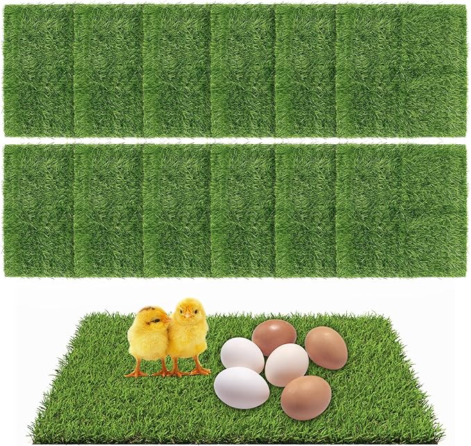 6 Pack Chicken Nesting Box Pads - 12"x12"x1" Washable Artificial Grass Liners for Chicken Coop, Laying Hens, Pet Garden (Indoor/Outdoor Use)(6)