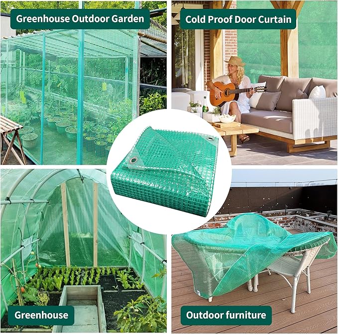 TARPAL 8'x10' Clear Green Tarp Heavy Duty Waterproof 12mil with Grommets or Zip Ties for Small Greenhouse for Outdoors Garden,Farm,Chicken Coops