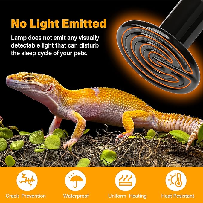 HealSmart Reptile Heat Lamp 150W Ceramic Heat Emitter, No Light Emitting Heat Bulbs for Amphibian Pet Brooder Coop Incubating Chicken, Lizard Bearded Dragon Turtle Snake Terrarium, 4-Pack