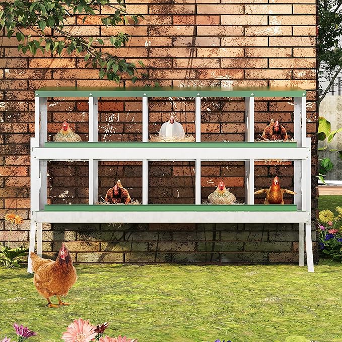 10 Hole Chicken Nesting Box, Galvanized Steel Nesting Boxes with Vented Design, Laying Nesting Boxes for Hens, Wall Mount, Green with Stand