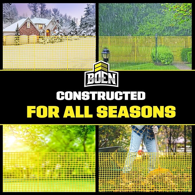 BOEN 4' x 100' Yellow Temporary Fencing, Mesh Snow Fence, Plastic, Safety Garden Netting, Above Ground Barrier, for Deer, Kids, Swimming Pool, Silt, Lawn, Rabbits, Poultry, Dogs
