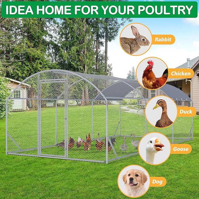 Large Metal Chicken Coop, Walk-in Chicken Run Pen with Waterproof Cover, Dome Roof Poultry Cage for Outdoor, Backyard, Farm (8.96'Wx18.9'Lx6.4'H)