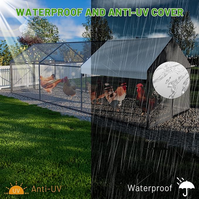 Metal Chicken Coop 118"×40"×40" Chicken Run with Waterproof Cover Portable Poultry Cage Walk in Hen House Outdoor Backyard Farm Animal Enclosure Crate Pet Playpen Exercise Pen for Rabbit Duck