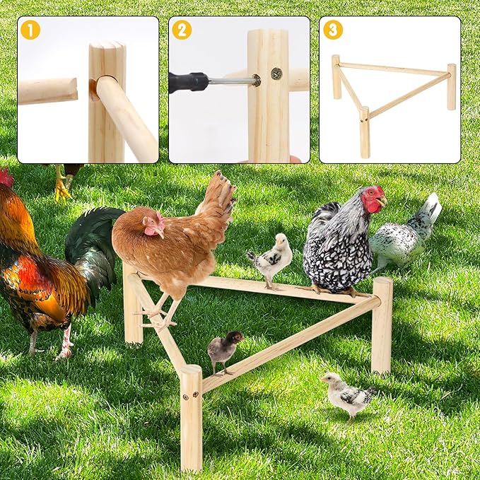 Chicken Perch for Coop & Brooder, Pine Wooden Chicken Toys & Coop Accessories for Chicken Triangular Gym Roosting Bar for Large Hens Parrots Birds, Natural Poultry Stand Chicken Nesting Support - 1P