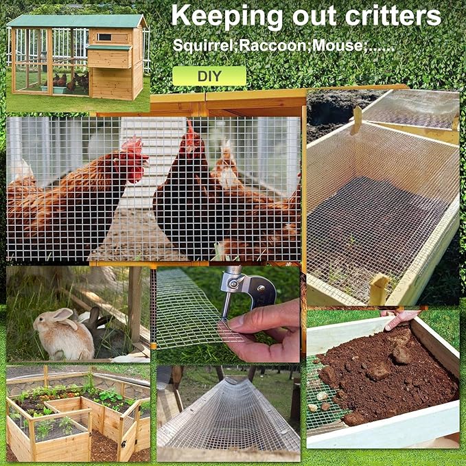 Hardware Cloth 8'' x 20' 1/2 in Galvanized Wire Mesh Roll (19 GA) Chicken Wire Fence Roll for Chicken Pen/coop Fences, Screen mesh, Rabbit/Snake Fences, Poultry enclosures, Handicraft Making, etc.