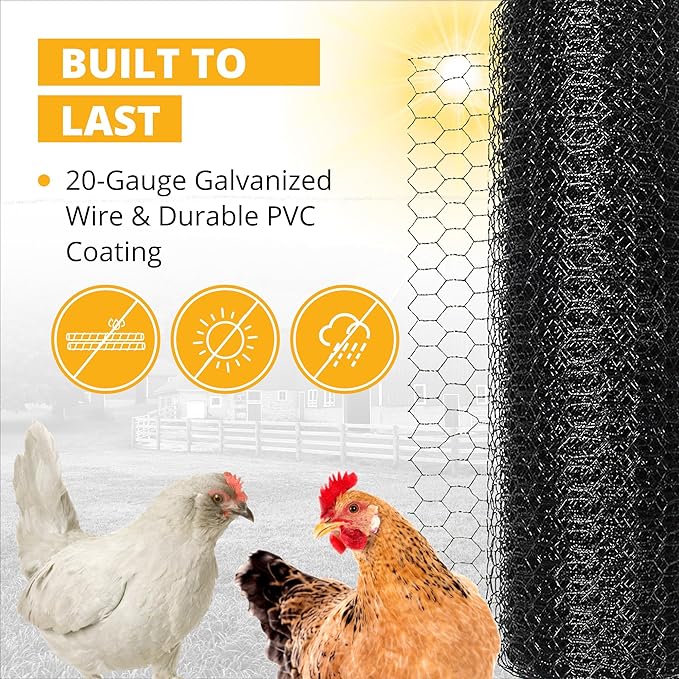 Stromberg’s PVC-Coated Galvanized Wire Fencing, 1-Inch Hex Mesh, Weatherproof, Long-Lasting & Durable for Outdoor Use, Ideal for Poultry Runs and Flight Pens, 3' x 100' Roll