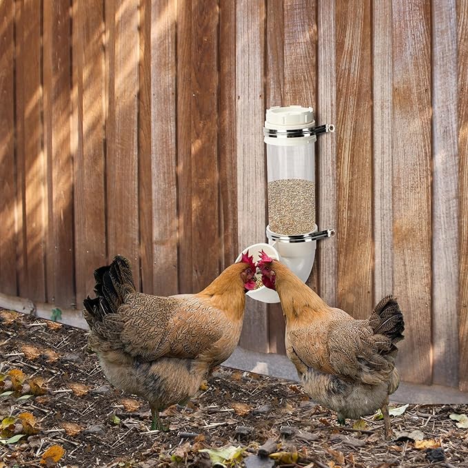 EBaokuup Visible Automatic Chicken Feeder-17 Inch PVC Pipe Poultry Feeders No Waste-Large Hanging Gravity Chicken Feeder for Coop Ducks Turkeys Geese(5.6 Pound)