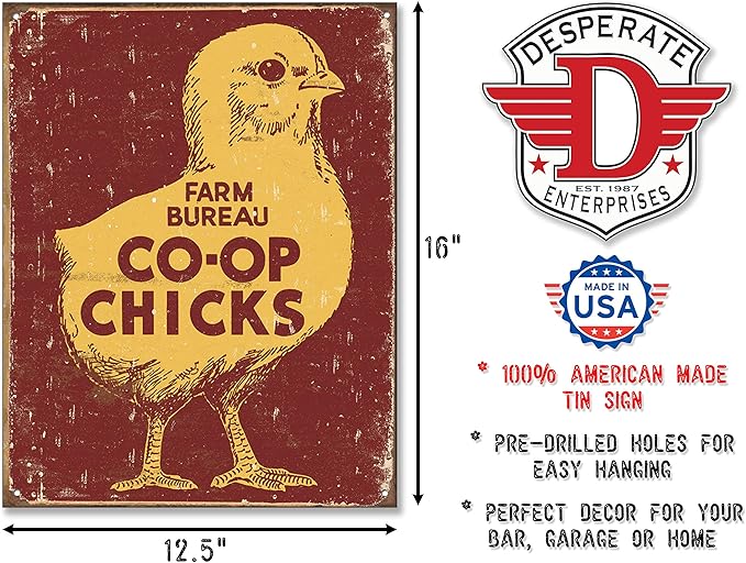 Desperate Enterprises Farm Bureau Co-Op Chicks Tin Sign - Nostalgic Vintage Metal Wall Decor - Made in USA