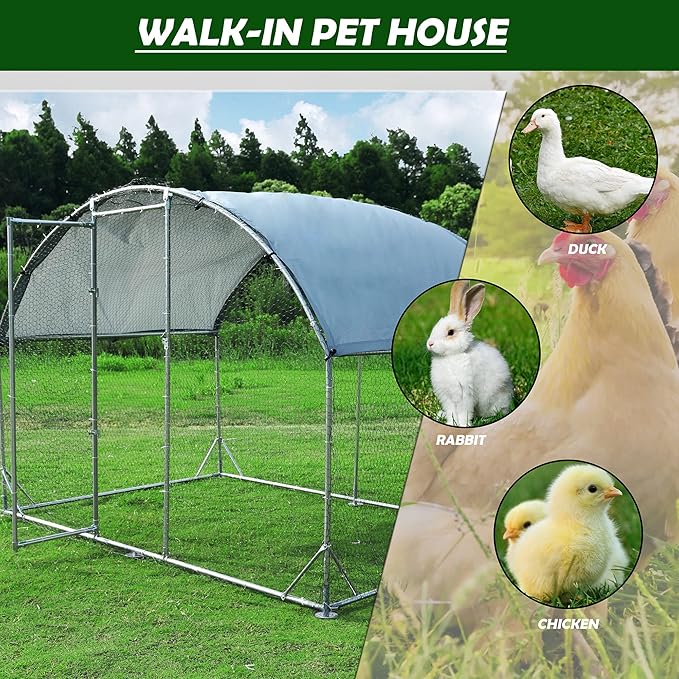 Large Metal Chicken Coop Upgrade Tri-Supporting Wire Mesh Chicken Run,Chicken Pen with Water-Resident and Anti-UV Cover,Duck Rabbit House Outdoor(9'W x 6.5'L x 6.5'H)