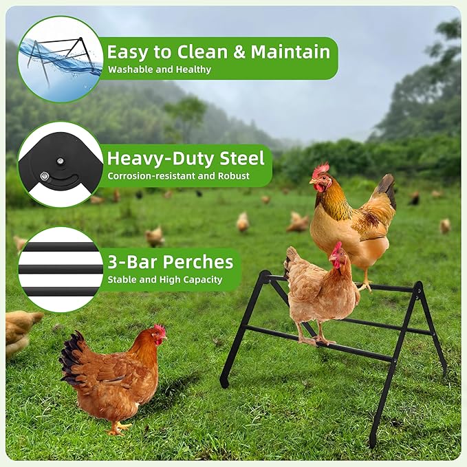Chicken Roosting Bars for Coop - 3-Tier Heavy-Duty Metal Perch - 2026 Large Adjustable Training Ladder for Hens - High Weight Capacity, Weather-Resistant, No-Tool Assembly