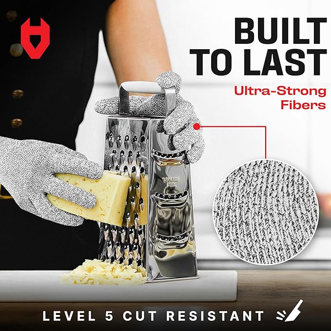 NoCry Cut Resistant Gloves with Grip Dots - Breathable & Lightweight Cutting Gloves for Chefs - Ambidextrous - Great for Kitchen Cutting or Woodworking