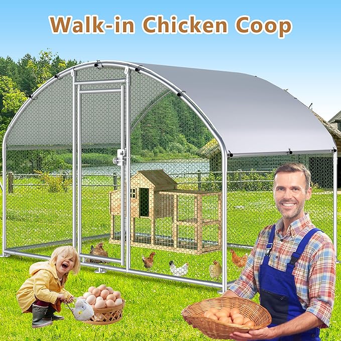 Large Metal Chicken Coop Run, 6.4x9.8x6.2 ft Chicken Runs for Yard with Cover, Walk-in Chicken Pen for 6-12 Hens, Anti-Rust Poultry Cage with Stable Wind-Resistant Dome Roof Design