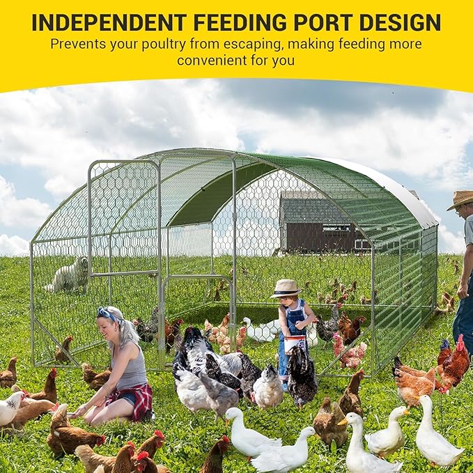 Large Metal Chicken Coop, Walk-In Poultry Cage, Chicken Run Pen House With Reinforcement & Waterproof & Anti-Ultraviolet Cover Chicken Coop Run With Double Lockable Doors for Outdoor 9.8 x 19.7X 6.6ft