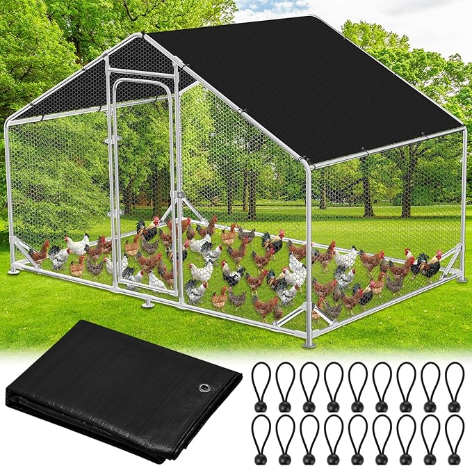 Nuanchu Chicken Coop Cover Waterproof and UV, 11.3 * 6.3 FT Chicken Run Cover for Winter with 18 Ball Bungees Cords Coop Tarp Shade Cloth for Large Coop Walk in Run Pen(Black)