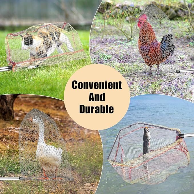 Chicken Catching Net 2 Pcs, Bird Catching Net, 32" to 80" Stainless Steel Poultry Catcher for Catching Small Chicken, Goose, Ducks, Fish, Birds(2 Nets, 1 Pole Included)