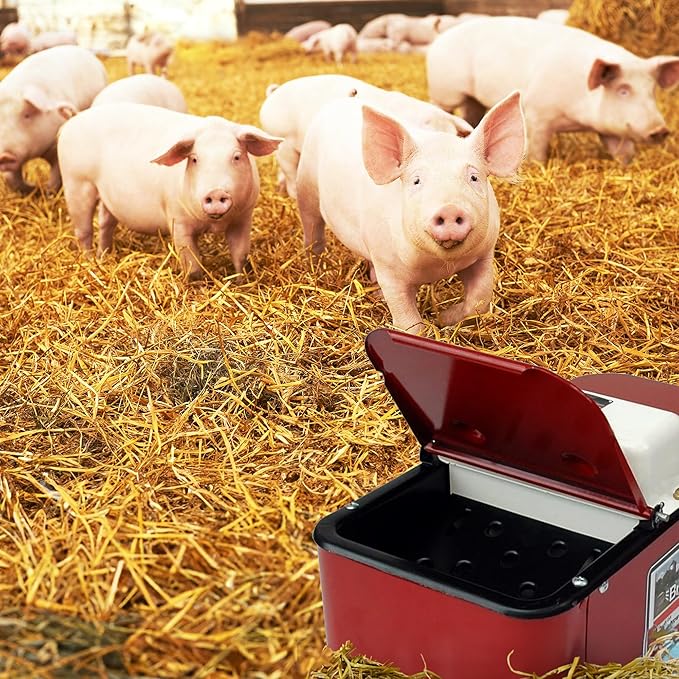 Brower Polyurethane Foam Insulated Galvanized Steel Electric Heated Livestock Pig Waterer with Lid and Mud Grates for 150 Hogs, Red