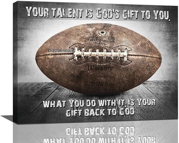 Vintage Football Sport Poster Wall Decor Inspirational Quotes Rugby Pictures Canvas Prints Framed Artwork Home Decor For Boys Room Bedroom Gym 16"x12"