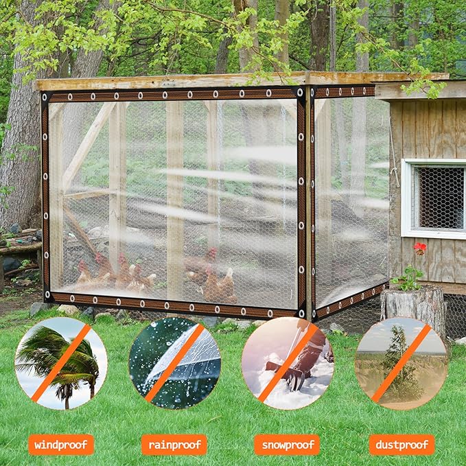 ZYP 6.6x13 FT Heavy Duty Clear Waterproof Tarps Outdoor Garden Rainproof Covering,Clear Vinyl Tarp with Grommets,Transparent Waterproof Tarpaulin for Covering Henhouse Porch Canopy Plant Camping
