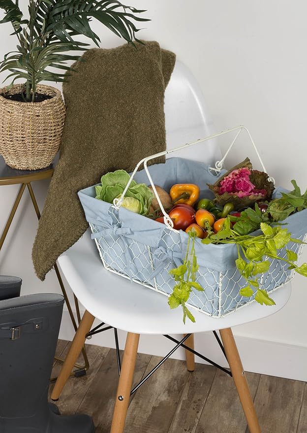 DII Farmhouse Chicken Wire Egg Basket, Storage Baskets with Liner, Denim, 16x12x7.88"