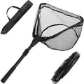 Fly Fishing Net with Handle - Soft Mesh Catch and Release Rubber Fly Fish Net with Lightweight Wood Frame and Safety Lanyard - Landing Bass and Trout Fishing Gear by Wakeman Outdoors