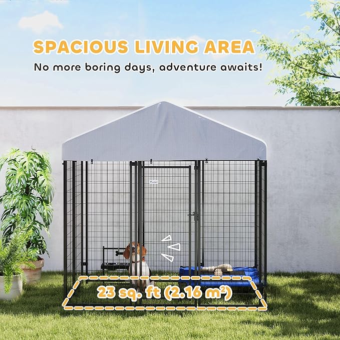 PawHut Outdoor Dog Kennel with Roof, 6' x 4' x 6' Heavy Duty Welded Wire Dog Playpen Enclosure with Escape-Proof Lock, UV-Resistant & Waterproof Cover, for Medium Dogs, Chickens, Ducks, Silver