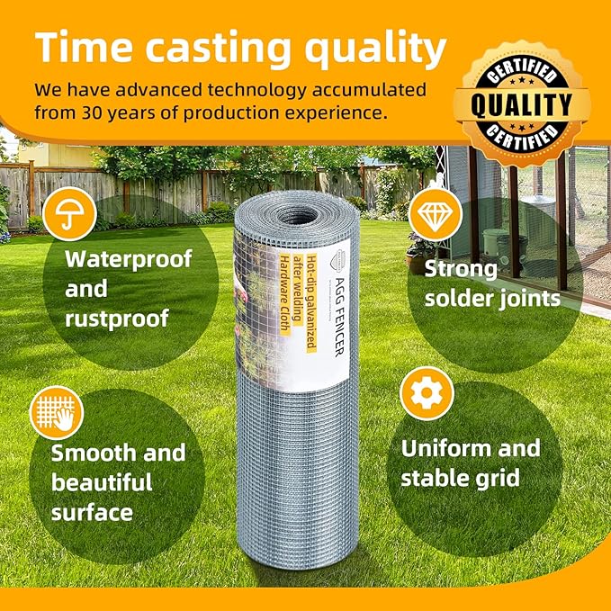 16inch x 100ft Hardware Cloth 1/4 inch Chicken Wire Fencing 23Ga, Hot Dipped Galvanized After Welding Garden Plant Supports Welded Metal Chicken Wire Fence Poultry Animal Netting Cage Screen