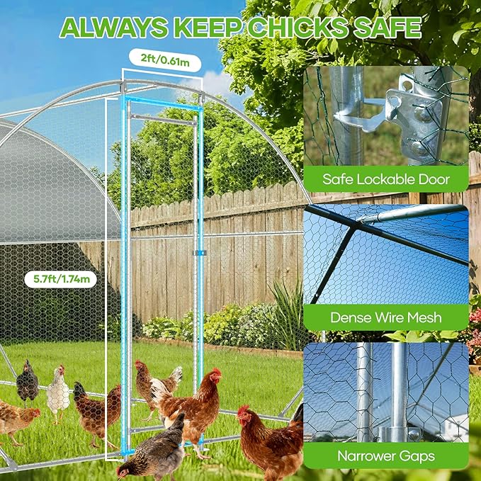 Large Metal Chicken Coop,10x13 FT Walk in Chicken Runs with Cover for 20 Chickens,Hen House Enclosure with Security Lock, Outdoor Duck Rabbit Cage Poultry Pens for Backyard,Farm,Yard