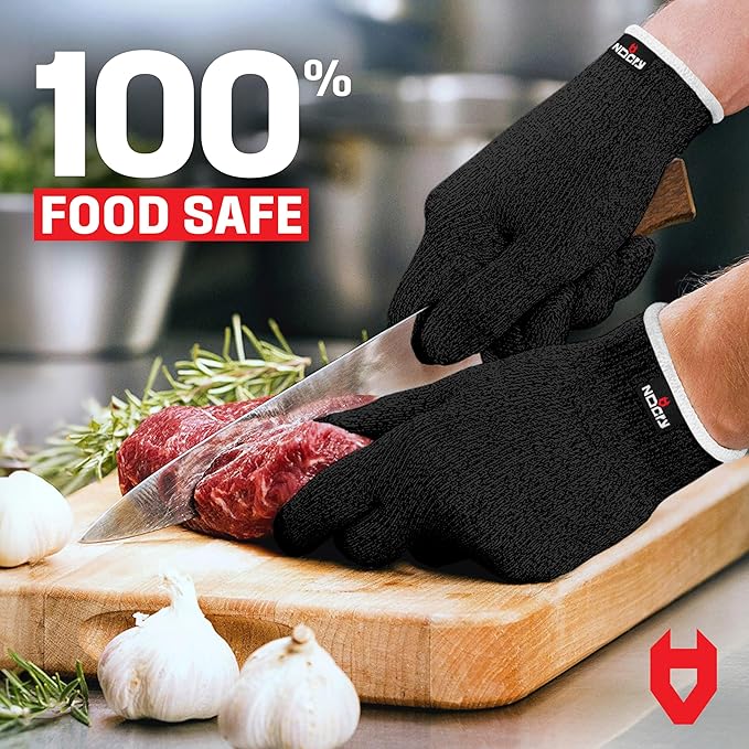 NoCry Cut Resistant Gloves Food Grade with Grip Dots for Superb Grip - Breathable & Lightweight - Ambidextrous - Ideal for Chefs and for Woodworking