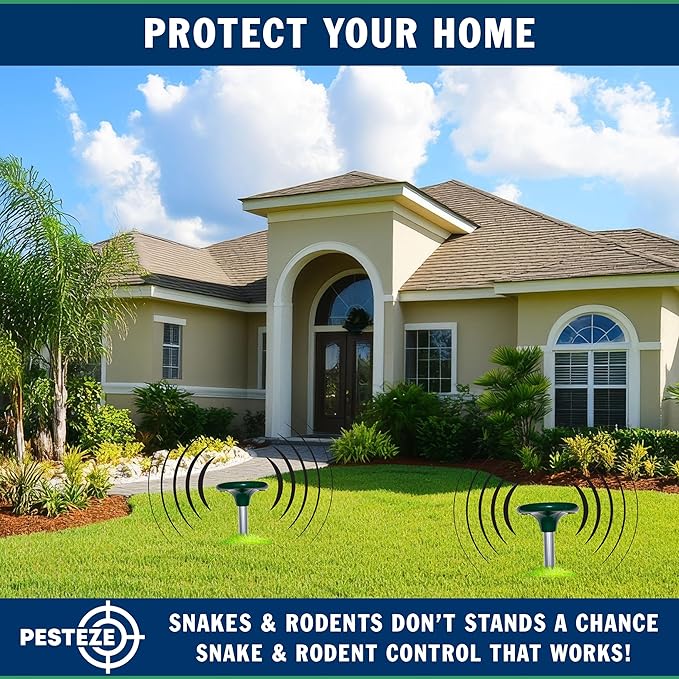 PESTEZE Solar Snake & Rodent Sound Deterrent. Auditable Sound Deters Snakes & Burrowing Rodents Like Moles, Voles Gophers, Chipmunks, Groundhogs & Woodchucks from Destroying Gardens & Vegetables