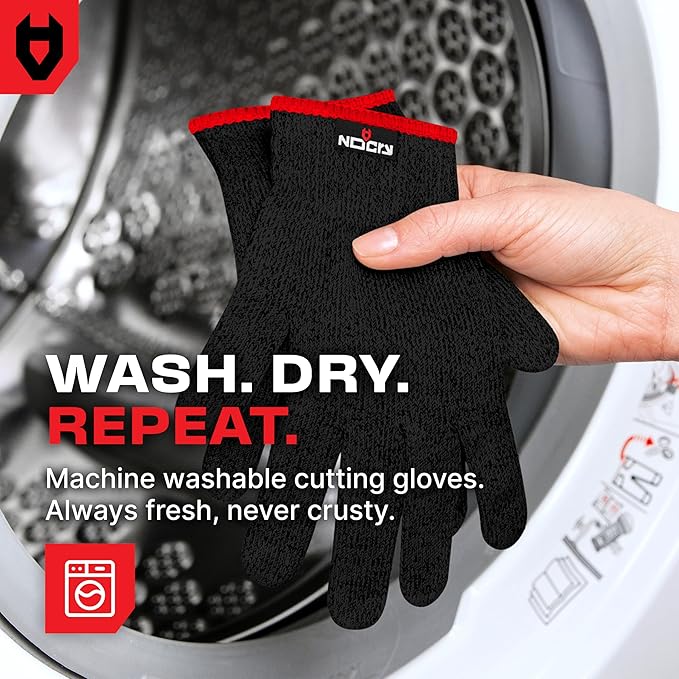 NoCry Premium Cut Resistant Gloves Food Grade — Level 5 Protection; Ambidextrous; Machine Washable; Superior Comfort and Dexterity; Lightweight — Perfect Cutting Gloves or Mandolin Glove