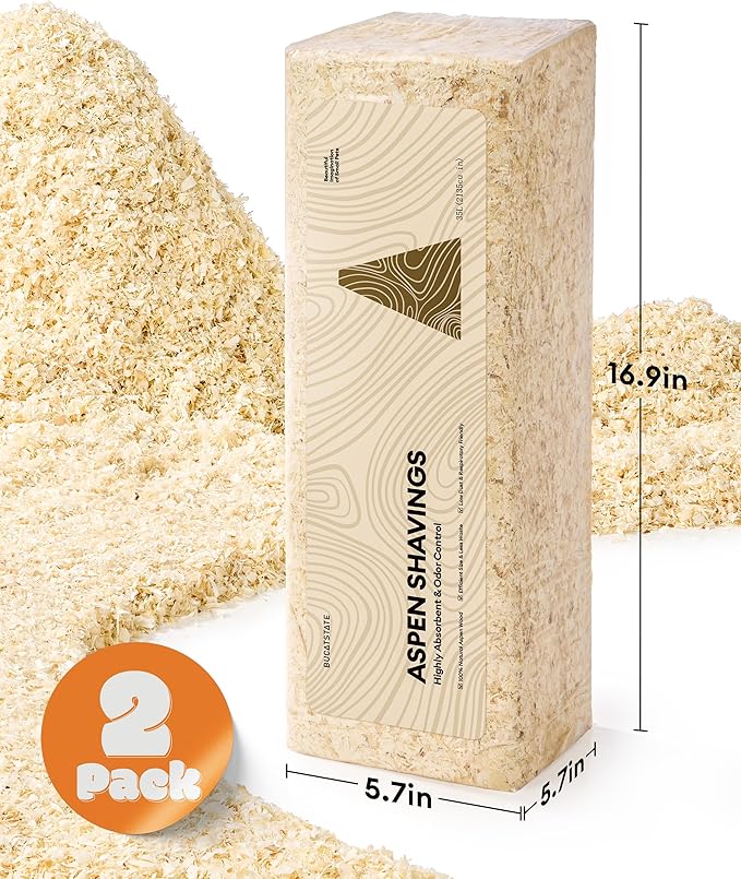 BUCATSTATE 70L Aspen Bedding, 100% Natural Hamster Bedding Odor Control, Low-Dust Small Animal Bedding for Guinea Pigs, Gerbils, Syrian Hamsters, Chinchillas, Snakes & Lizards