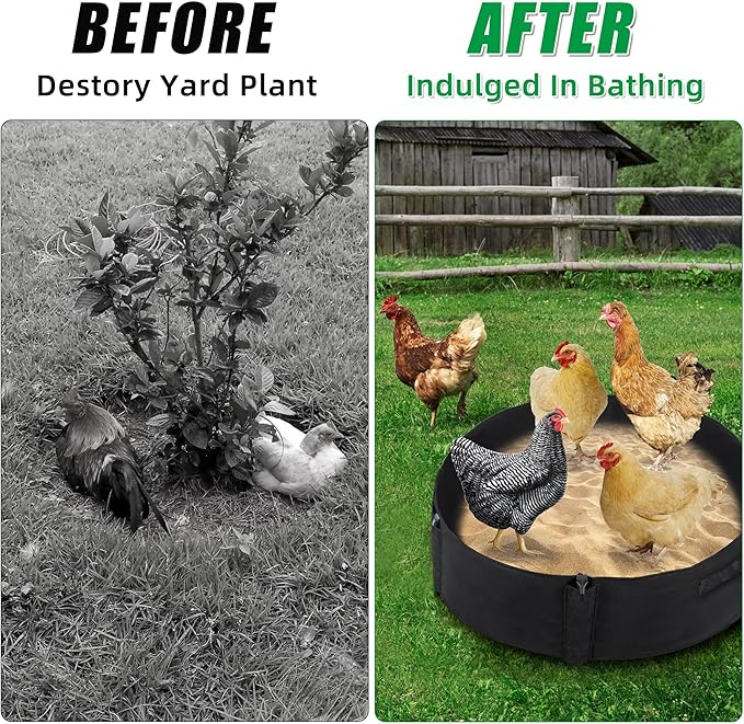 Chicken Dust Bath Tub Dust Bath for Chickens Chicken Coop Cleaner Container with 4 Ground Stakes Chicken Coop Accessory for Farms