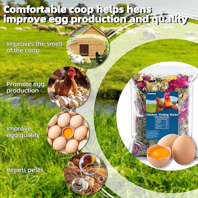 JUSONEY 24 OZ Nesting Herbs for Chicken Coop, Premixed 8 Dried Herbs Nesting Pads,Chicken Coop Accessories Help Coop Smell Promote Egg Production