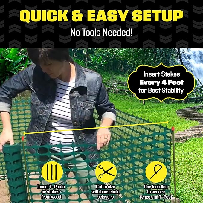 BOEN 4' x 100' Green Temporary Fencing, Mesh Snow Fence, Plastic, Safety Garden Netting, Above Ground Barrier, for Deer, Kids, Swimming Pool, Silt, Lawn, Rabbits, Poultry, Dogs