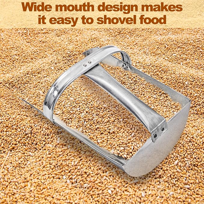 2 Pack Feed Scoop for Livestock, Metal Feed Grain Scoop, Heavy Duty Horse Feed Scoops with Encased Handle, Stackable Durable Poultry Feed Scoops for Chicken Bird Gardening Farm, 2.5 Qt and 4 Qt