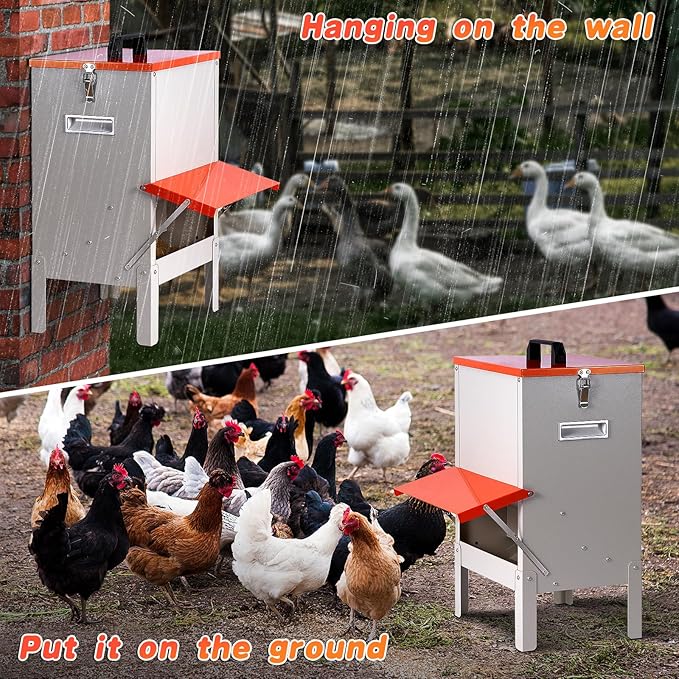 Automatic Chicken Feeders 30lb Metal Poultry Feeder no Waste Large Hanging Chicken Feeders Trough with Leg for Chickens Coop Quail Ducks Outside Galvanized Waterproof Chicken Feeder (30LB)