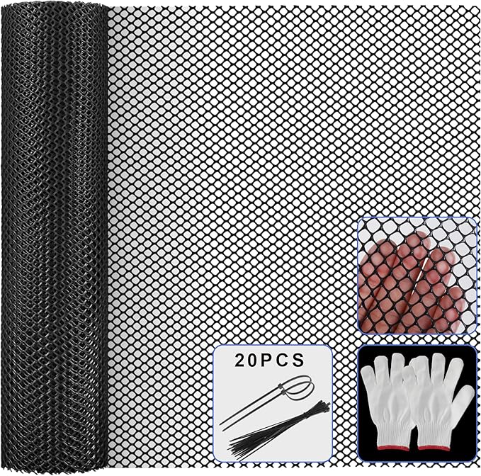 15.7IN x 11FT Black Chicken Wire mesh,Comes with 20 Twist Ties and Gloves,Plastic Chicken Wire Fencing,Poultry Netting,Poultry Fence,Chicken Wire for Crafts,Plastic Garden Fencing,Floral Chicken Wire